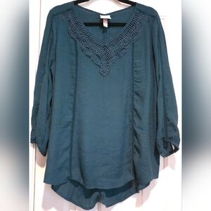 Women's Knox Rose 3/4 Sleeve Tunic Blouse With Drop Hem Size 1 Green